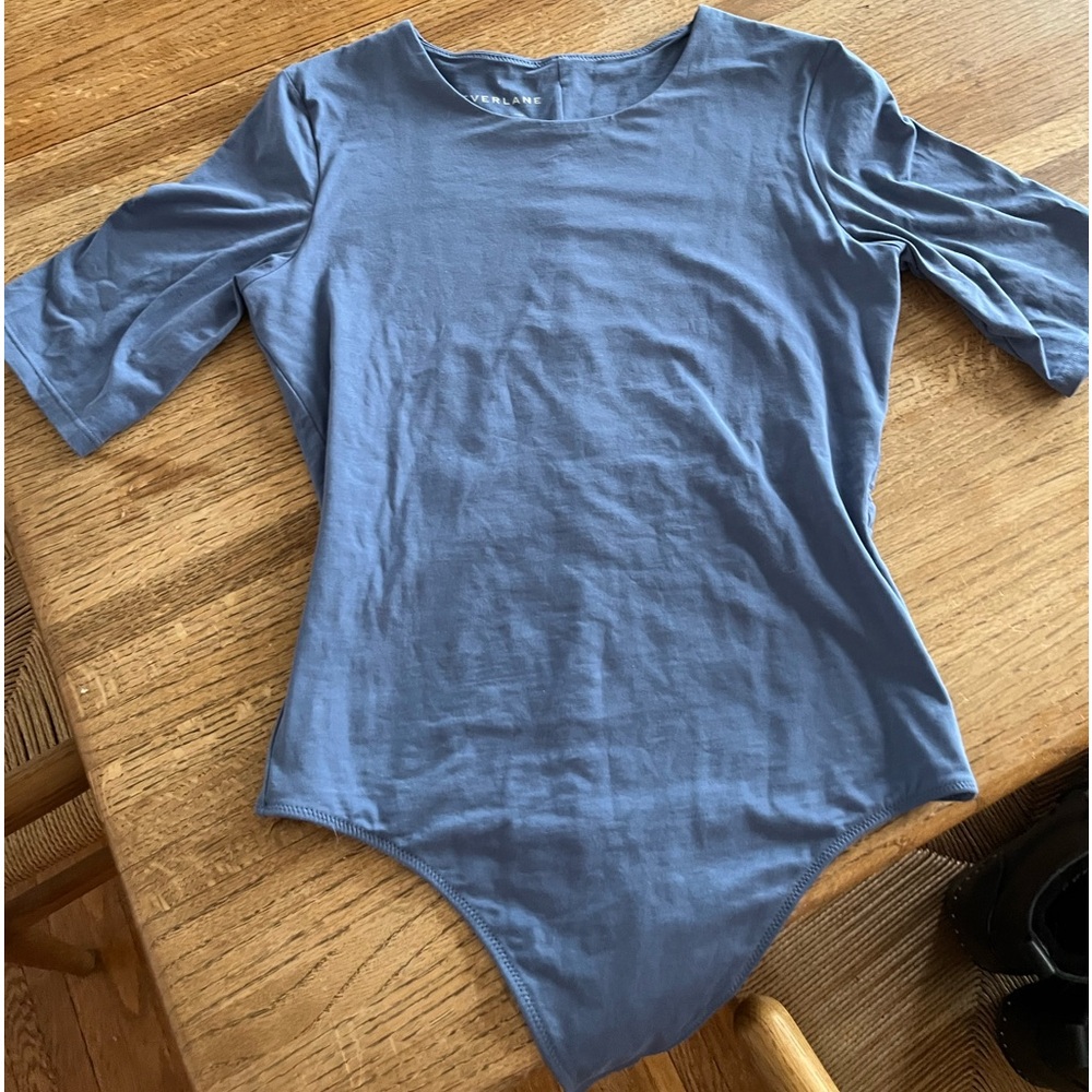 Everlane Powdered Blue Short Sleeve Crew Neck Stretch Thong Bodysuit Small